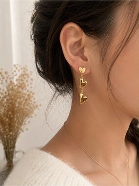 Gold Multi-Pair Heart & Hoop Earring Set
